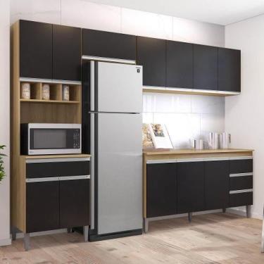 Imagem de Cozinha Modulada 5 peças Andréia 280cm Com Tampo Amêndoa Preto - AJL