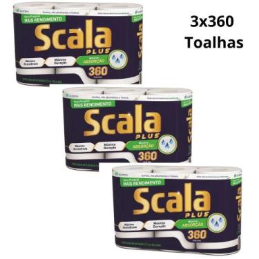 Imagem de Kit 3 pack papel toalha scala plus 3 rolos 120 folhas cada  alta absor