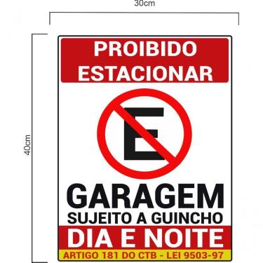 Imagem de Adesivo Placa Proibido Estacionar Garagem Dia Noite Guincho Vermelho