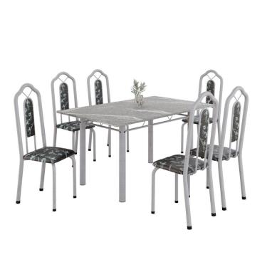 Imagem de Conjunto De Mesa Tubular Com 6 Cad 140x75cm Tampo Em Granito Topázio Brenda 010 - Mart Pérola