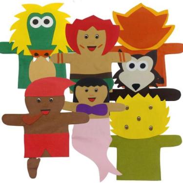 Imagem de Fantoches Folclore em Feltro 7 Unidades Contar Histórias Brinquedo em 