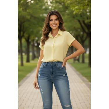 Imagem de Camisa Feminina Basica Lisa Tshirt Camisete Camisa Social Manga Curta 