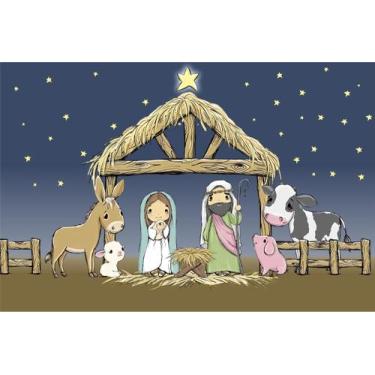 Imagem de Painel de Lona Presépio de Natal Cartoon - Fabrika de Festa, 400x250cm