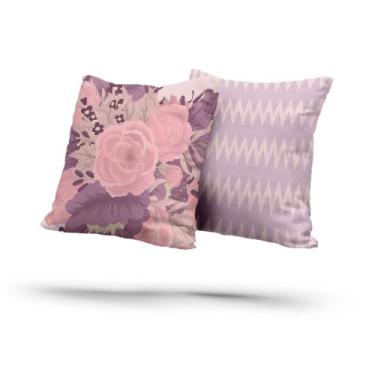 Imagem de Kit 2 Almofadas Com Enchimento Flores Lilás Chevron - Fabrika De Festa