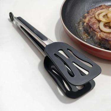 Imagem de Pegador Multiuso De Silicone Aço Inox Antiaderente Com Trava Cozinha G