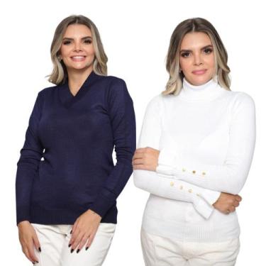 Imagem de Kit 2 Blusas Feminina de Tricô Manga Longa Cacharrel Moda Inverno - SP