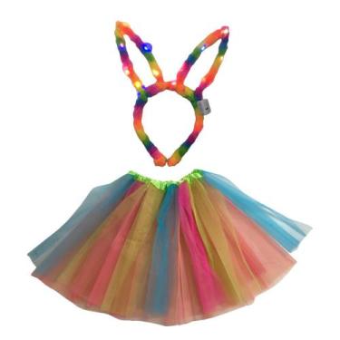 Imagem de Kit Fantasia Saia de Tule Colorida Tiara LED - DreamInBox