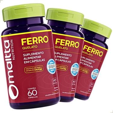 Imagem de Kit 3 Potes Ferro Quelato Bisglicinato 60 Capsulas Comprimidos Supleme