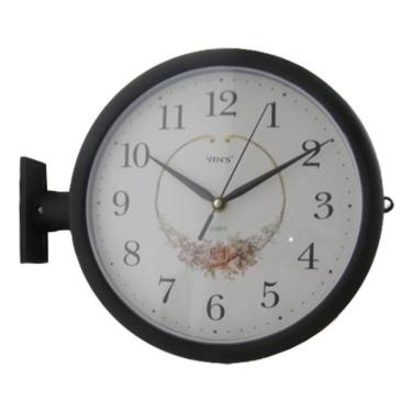 Imagem de Relógio De Parede Retrô Preto Dupla Face Luxo Estação De Trem