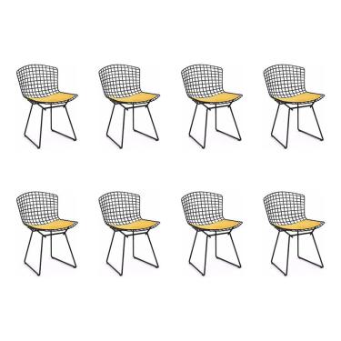 Imagem de Kit 8 Cadeiras Bertoia Preta Com Assento Amarelo