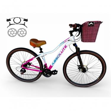 Imagem de Bicicleta Aro 29 Feminina Absolute Hera Retrô Vintage 21v Hidráulica Confortável Cesta Selim 2 Molas - Branco/rosa Tam15