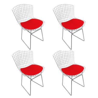 Imagem de Kit 4 Cadeiras Bertoia Cromada Com Assento Sintético Vermelho