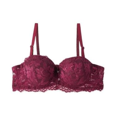 Imagem de Sutiã Bralette Feminino Push up Meia Taça Com Renda Floral, Copas B/C,