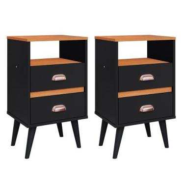 Imagem de Kit 2 Mesas Cabeceira Retrô Mesinhas Gavetas Organizadoras Puxador Con