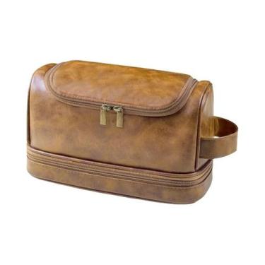 Imagem de Bolsa De Viagem Masculina Em Couro Para Artigos De Higiene, Grande, Re