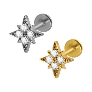 Imagem de Piercing Labret De Aço Cirúrgico Com Zircônia Cúbica Em Formato De Flo