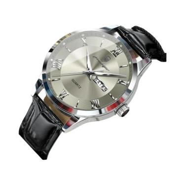 Imagem de Relógio De Quartzo Masculino À Prova d'Água Em Couro Com Data E Dia Da