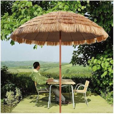 Imagem de Guarda-sol estilo havaiano para férias no quintal ao ar livre, protetor solar anti UV, função de inclinação, coberto com palha, 8 costelas à prova d'água, Φ1,8 m