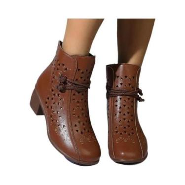 Imagem de Botas Femininas De Verão Com Salto Médio Vazado, Respiráveis, Confortá