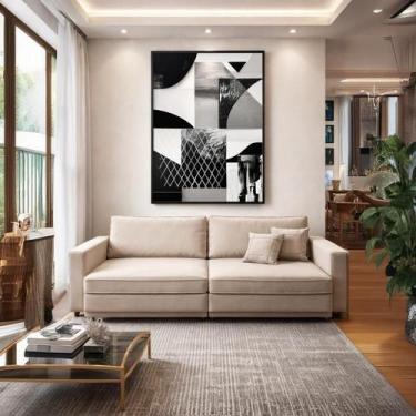 Imagem de Quadro Canvas Geométrico Preto Branco 90X60Cm Mold Branca - Quadros On