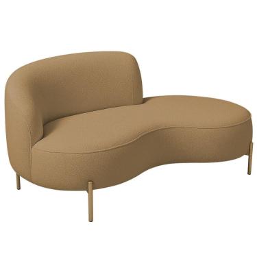 Imagem de Sofá Curvo 2 Lugares 150cm Braço Dir. Thommy Pés Ouro Bouclé Camel - Nexta Casa