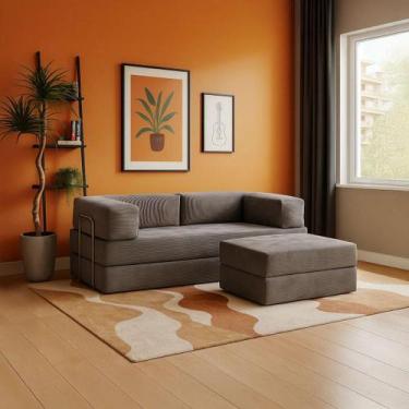 Imagem de Sofá Cama Flowin Com Apoio de Pé Inflow Cotelê Cinza Linho Vem Na Caix