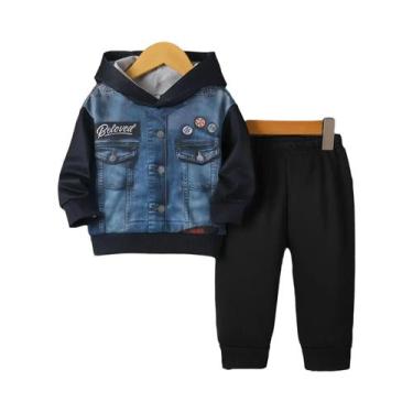 Imagem de Conjunto De Duas Peças Moderno Para Meninos: Moletom Jeans Estampado E