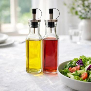 Imagem de Jogo 2 Porta Azeite Vinagre Vidro Quadrado 250ml Galheteiro Bico Dosad