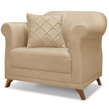 Imagem de Poltrona Decorativa Retrô Polo Com Almofada Linho Dourado Milani Movelaria