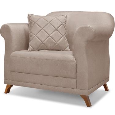 Imagem de Poltrona Decorativa Retrô Polo Com Almofada Linho Bege Milani Movelaria