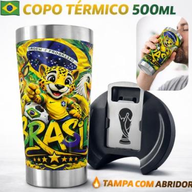 Imagem de Copo Térmico 500ml Tema Brasil Mascotes  Copo Da Copa Do Mundo Mantém 