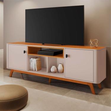 Imagem de Rack Bancada para Tv até 70 Polegadas 1,80m Detalhes Curvos e Pés Madeira Maciça Oslo Off White/Cinamomo
