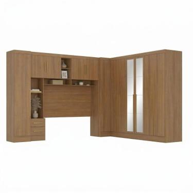 Imagem de Guarda-roupa Modulado 4 Peças 12 Portas com Espelho e Cabeceira até 158cm Cinamomo