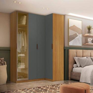 Imagem de Guarda-roupa de Canto Reto Clean 4 Portas 1 Reflecta Altezza Freijó/Titânio