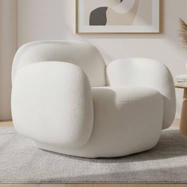 Imagem de Poltrona Decorativa Orgânica Para Sala Living Valley P07 Prime Bouclê Cru - Lyam Decor