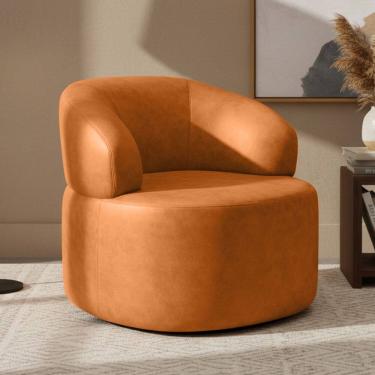 Imagem de Poltrona Giratória Orgânica Para Sala de Estar Living Helena L02 Couríssimo Canela - Lyam Decor