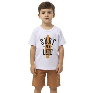 Imagem de Conjunto Infantil Look Jeans Camiseta e Shorts Estampa Surf, 3