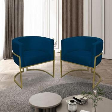 Imagem de Kit 02 Poltronas para Sala Decorativa Luna Base Ferro Dourado Veludo A