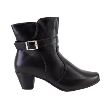 Imagem de Bota Feminina Mooncity Cano Baixo Fivela Básica Moda 73037, 35, Preto