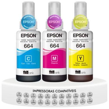 Imagem de Kit Tintas Ciano Amarela Magenta Original Epson T664 Compatível L121 L