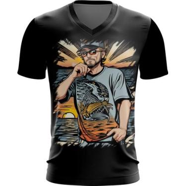 Imagem de Camiseta Gola V Pesca Esportiva Pôr do Sol Peixes 10 - Kasubeck Store®