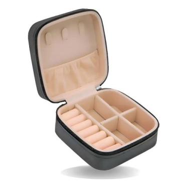 Imagem de Porta Jóias Viagem Couro Estojo Maquiagem Portátil Cor Preto - Congrat