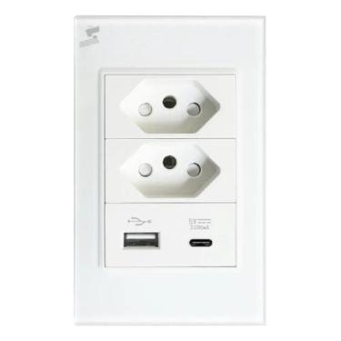 Imagem de Tomada Dupla Usb Usbc Novadigital 10A 16A 20A 4x2 Vidro Temp - Congrat