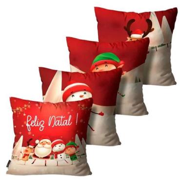 Imagem de Kit 4 capa de almofada Decorativa Feliz Natal Alta Qualidade - Mdecore