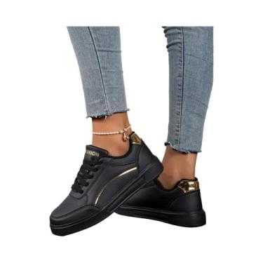 Imagem de Tênis De Plataforma Em Couro Feminino, Confortáveis E Casuais, Sapatos