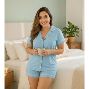 Imagem de Pijama Americano Feminino Conjunto com Gola Manga Curta e Short Baby D