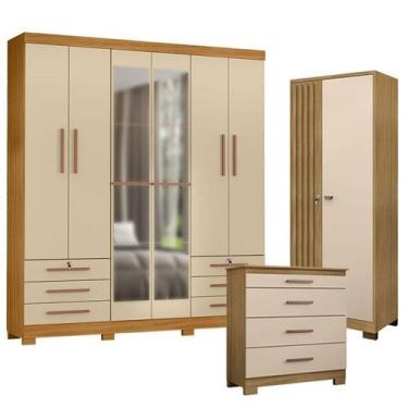 Imagem de Guarda Roupa Casal Londres com Espelho com Cômoda 4 Gavetas New e Armá