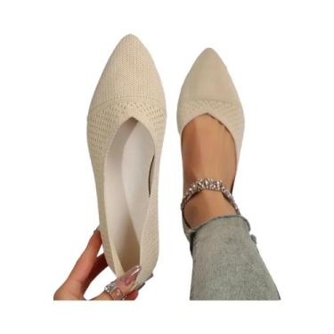 Imagem de Sapatos Femininos De Cor Sólida Com Bico Fino, Sapatilhas Casuais Resp