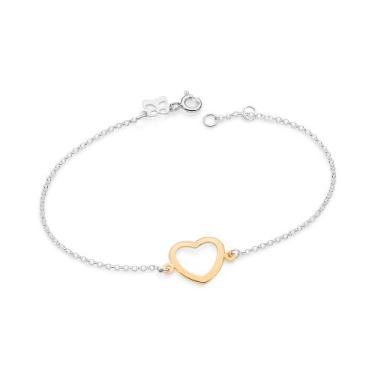 Imagem de Pulseira Prata 925 com Coração Banhado Ouro Rommanel 850130 Cor:Prata,