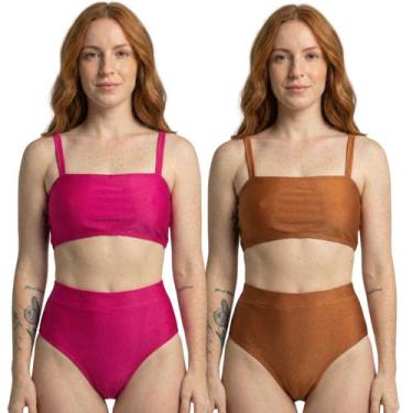 Imagem de KIT 2 Biquíni Cropped Hot Pants Top Faixa Liso Bella Fiore Cintura Alt